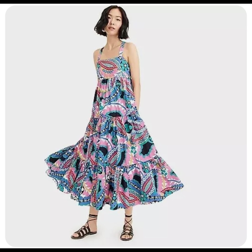 J Crew Ratti Kaleidoscope Floral Maxi Apron Dress 10